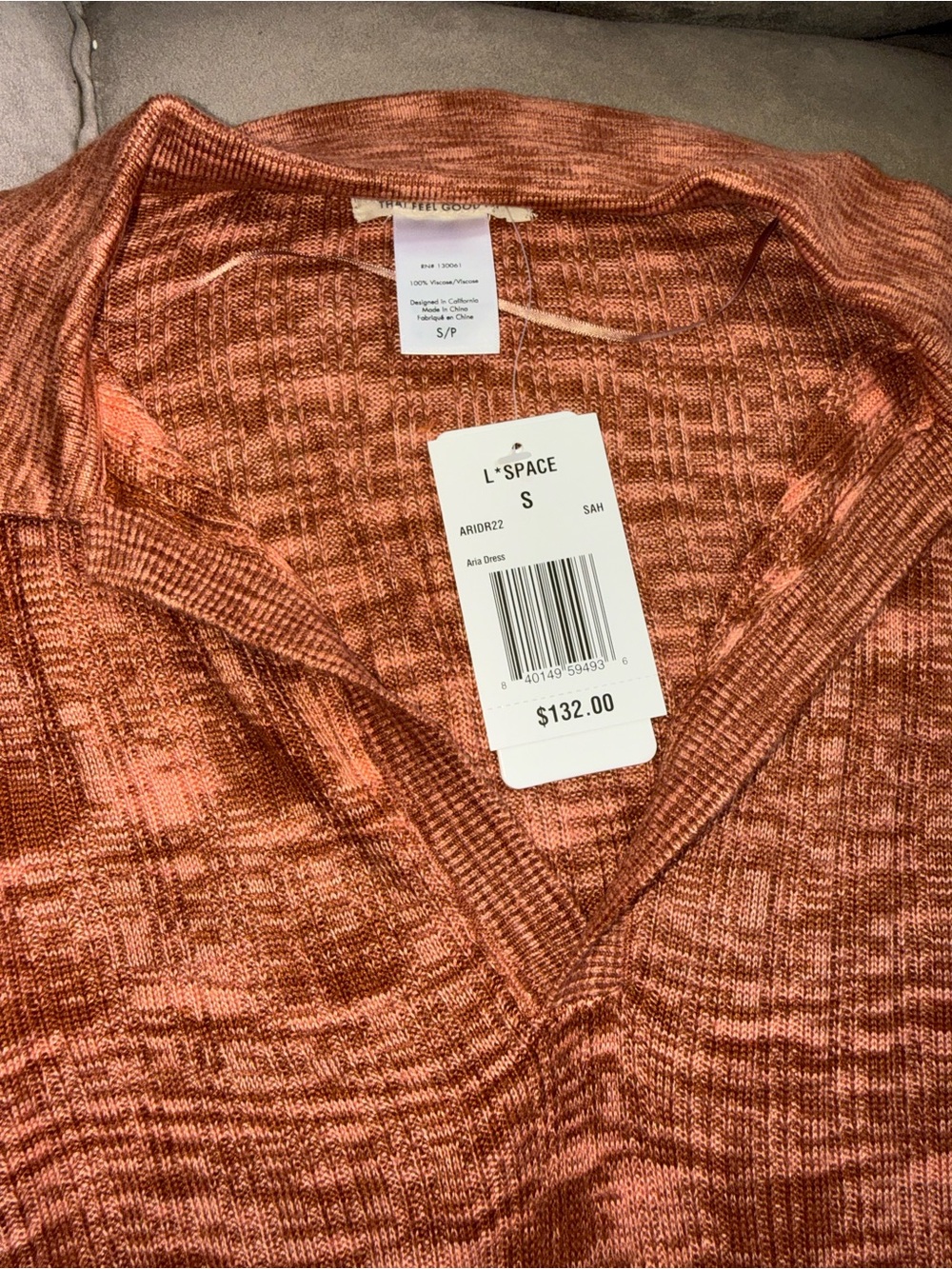 l*space Rust Aria Dress -Lightweight 100% Viscose Longsleeve Polo Dress- NWT - Picture 3 of 4